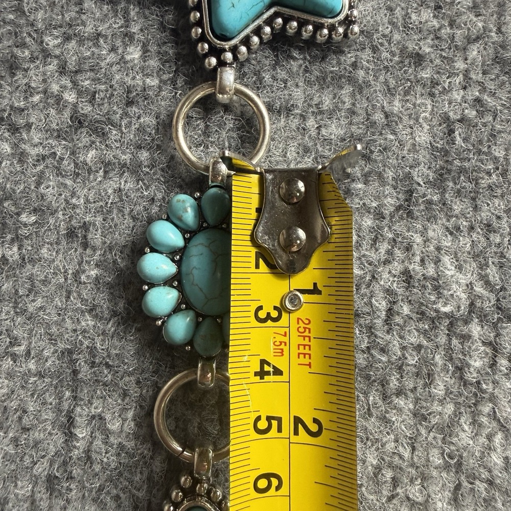Southern Grace Turquoise Stone Star Concho Chain Belt Silver Tone Western NWT - Picture 9 of 10